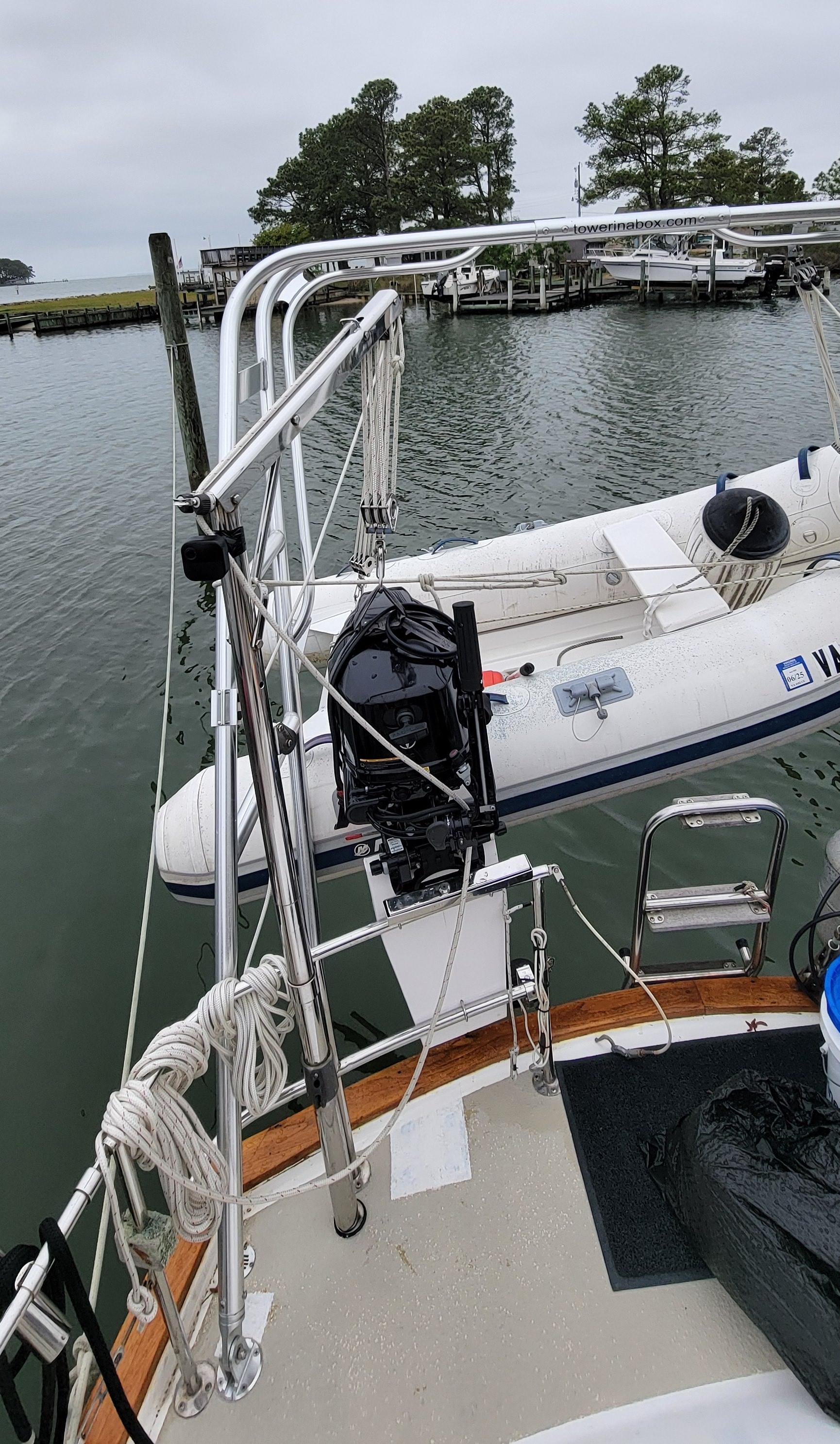 Atlantic Towers Arch installed on a boat, with a view of the water and a nearby dock.
