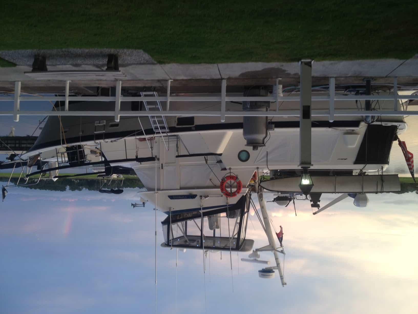 Atlantic Towers Top installed on the Hattaras 48 Long Range Cruiser pilothouse boat, showing side view