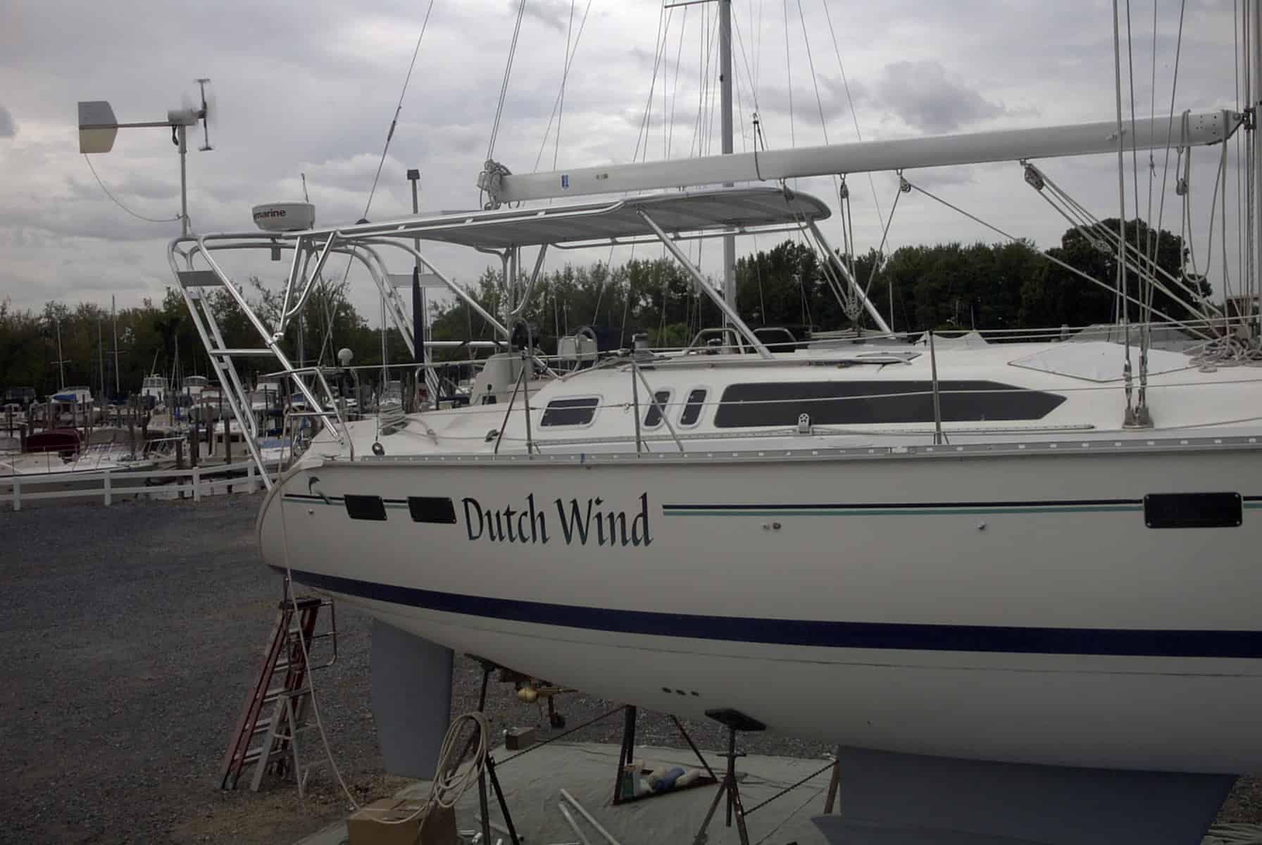 Atlantic Towers top on a Hunter 40 sailboat, showcasing its design and functionality in a marine setting.