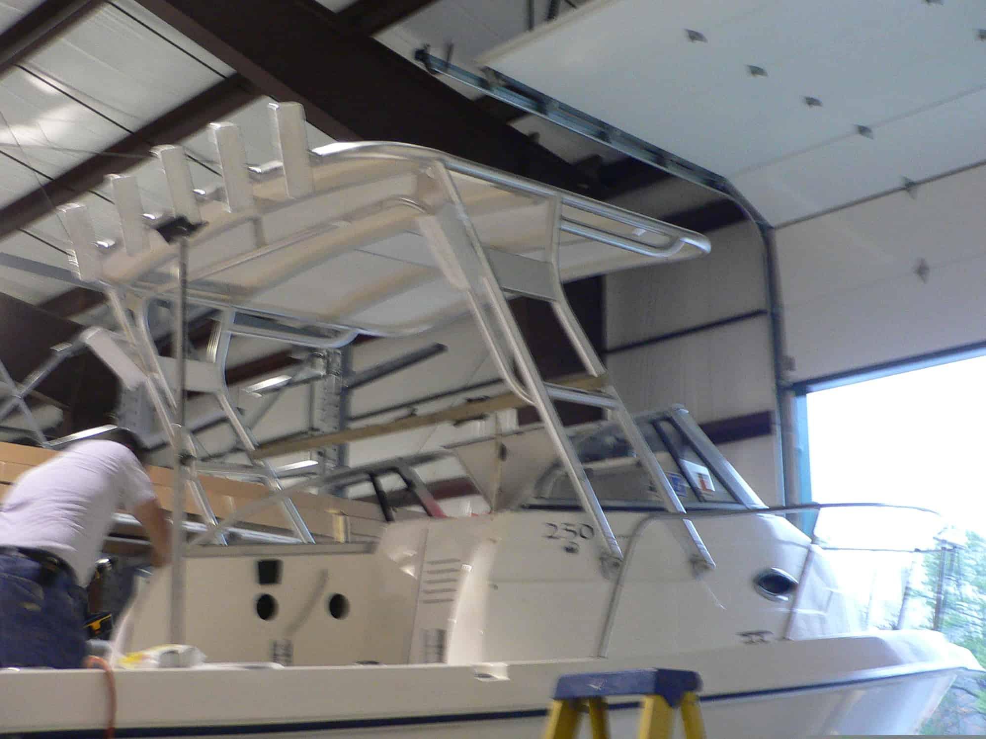 Atlantic Towers Top installed on a Cobia 230/240/250 walkaround boat showing the arch structure on deck