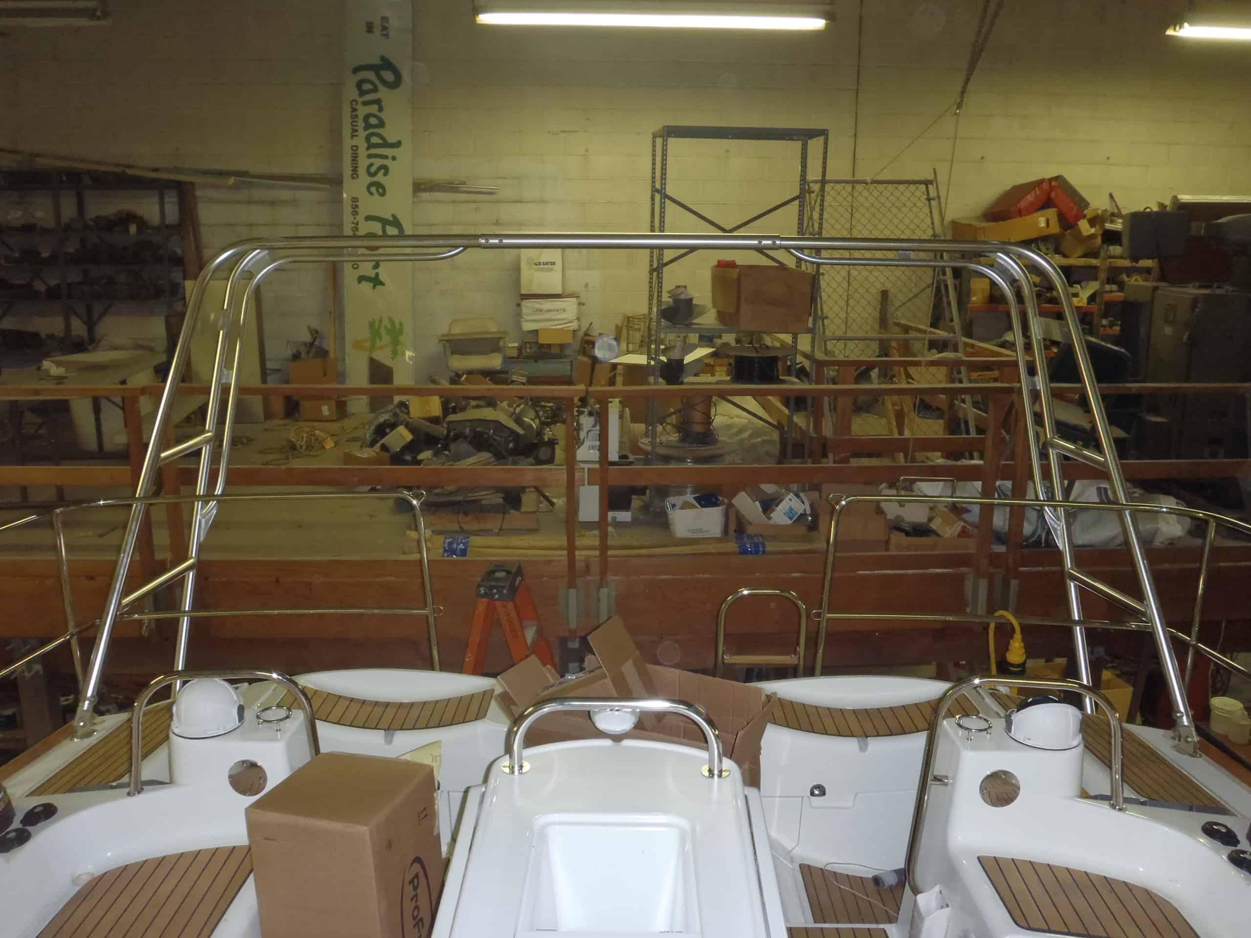 Atlantic Towers Arch installed on a Jeanneau 53 sailboat, showcasing its elegant design and functionality.