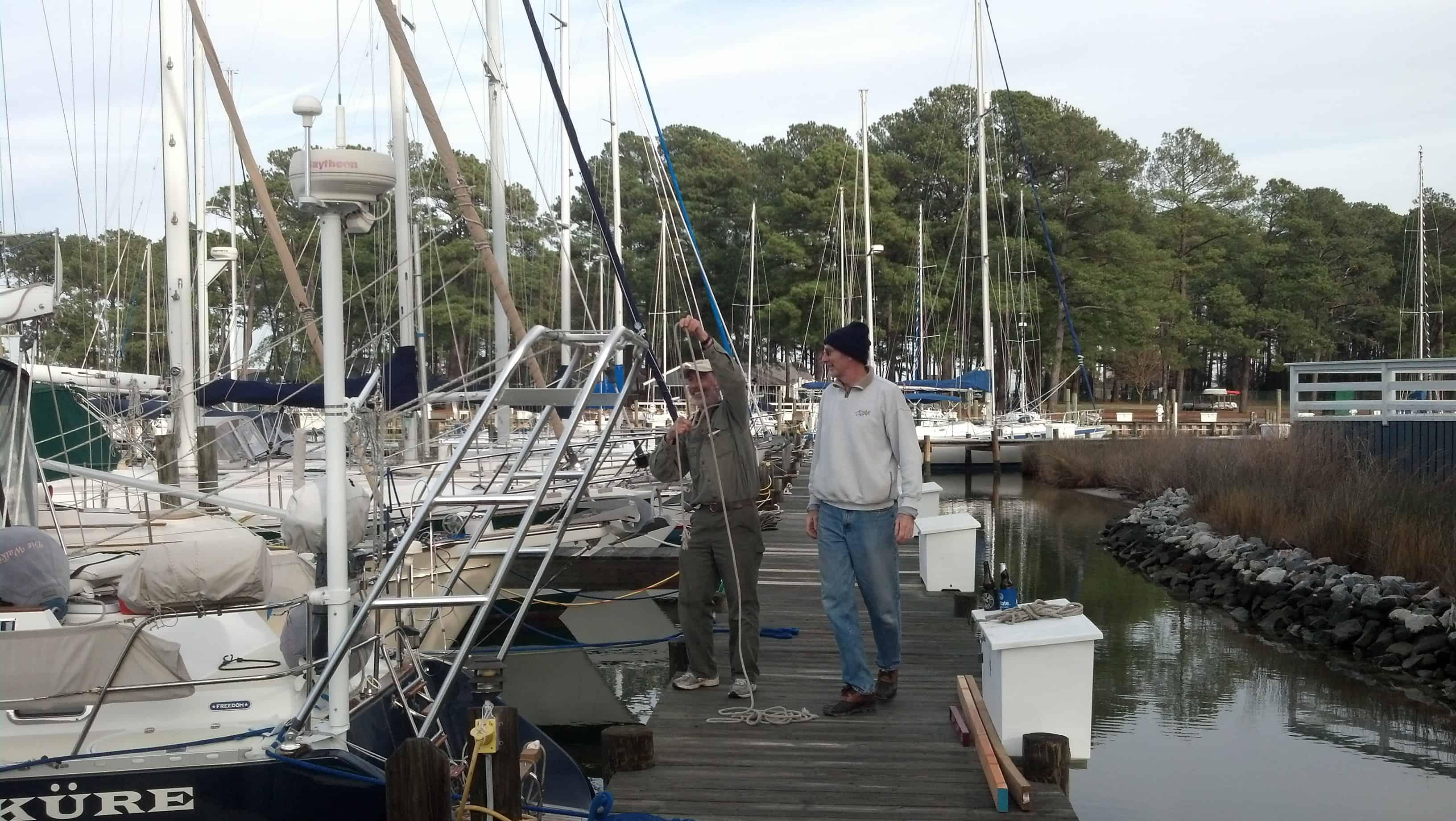Atlantic Towers arch on a Freedom 45 center cockpit sailboat, showcasing its design and functionality.
