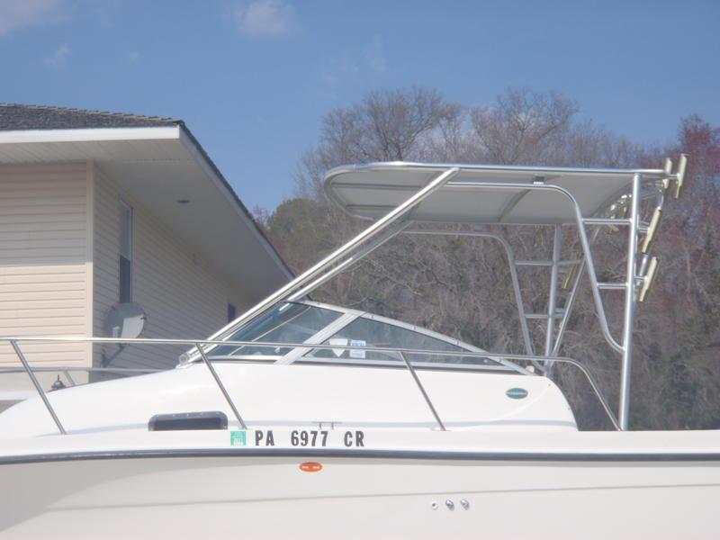 Atlantic Towers Top installed on Trophy 2352 walkaround boat, showcasing its sleek design and functionality.