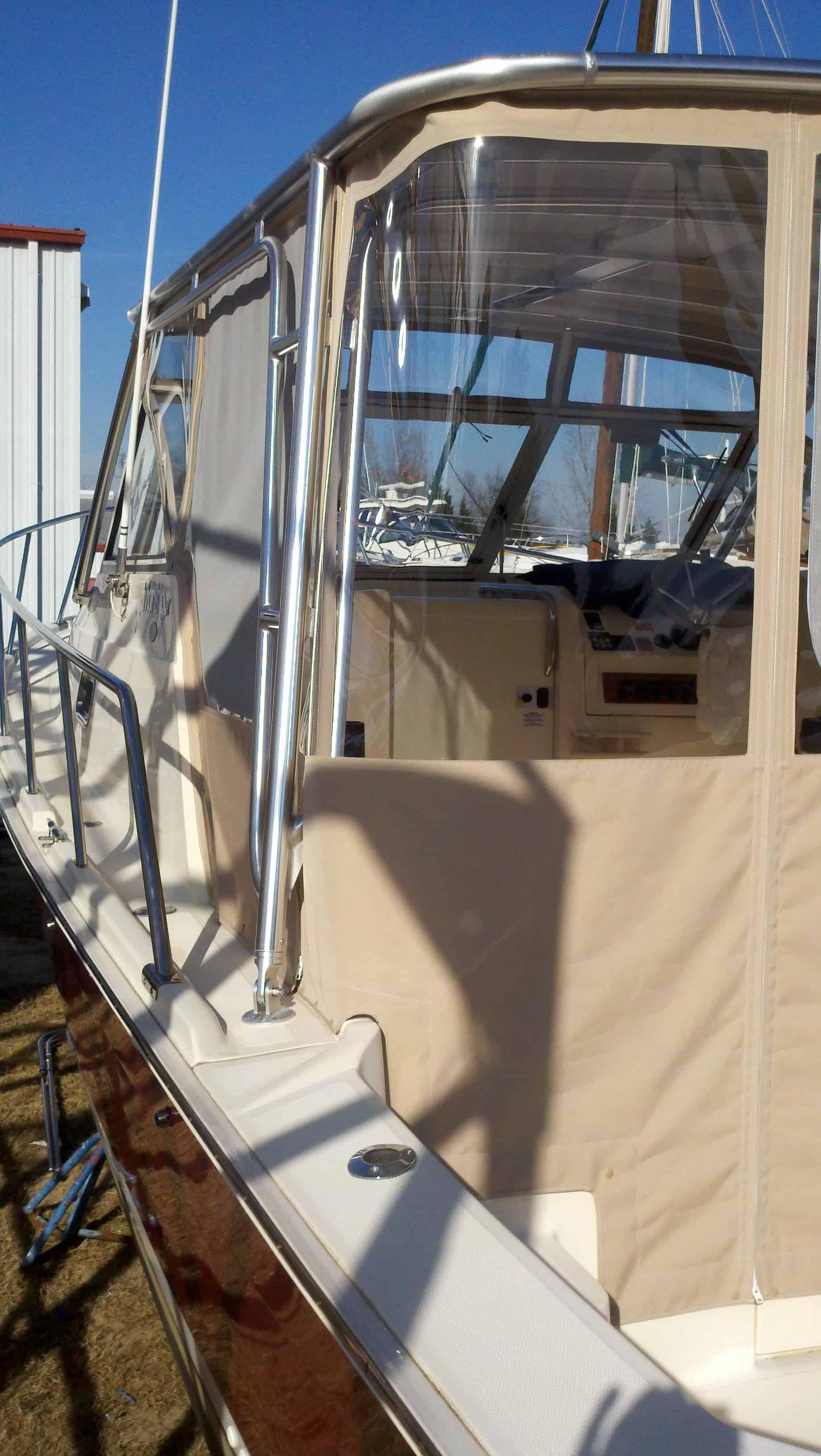 Atlantic Towers Top installed on a boat, showing the cabin structure and exterior details, with a clear sky in the background.