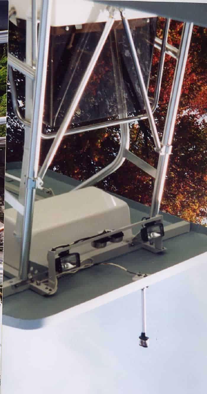 Atlantic Towers T-Top installed on a Parker Center Console boat, showcasing its framework and components.