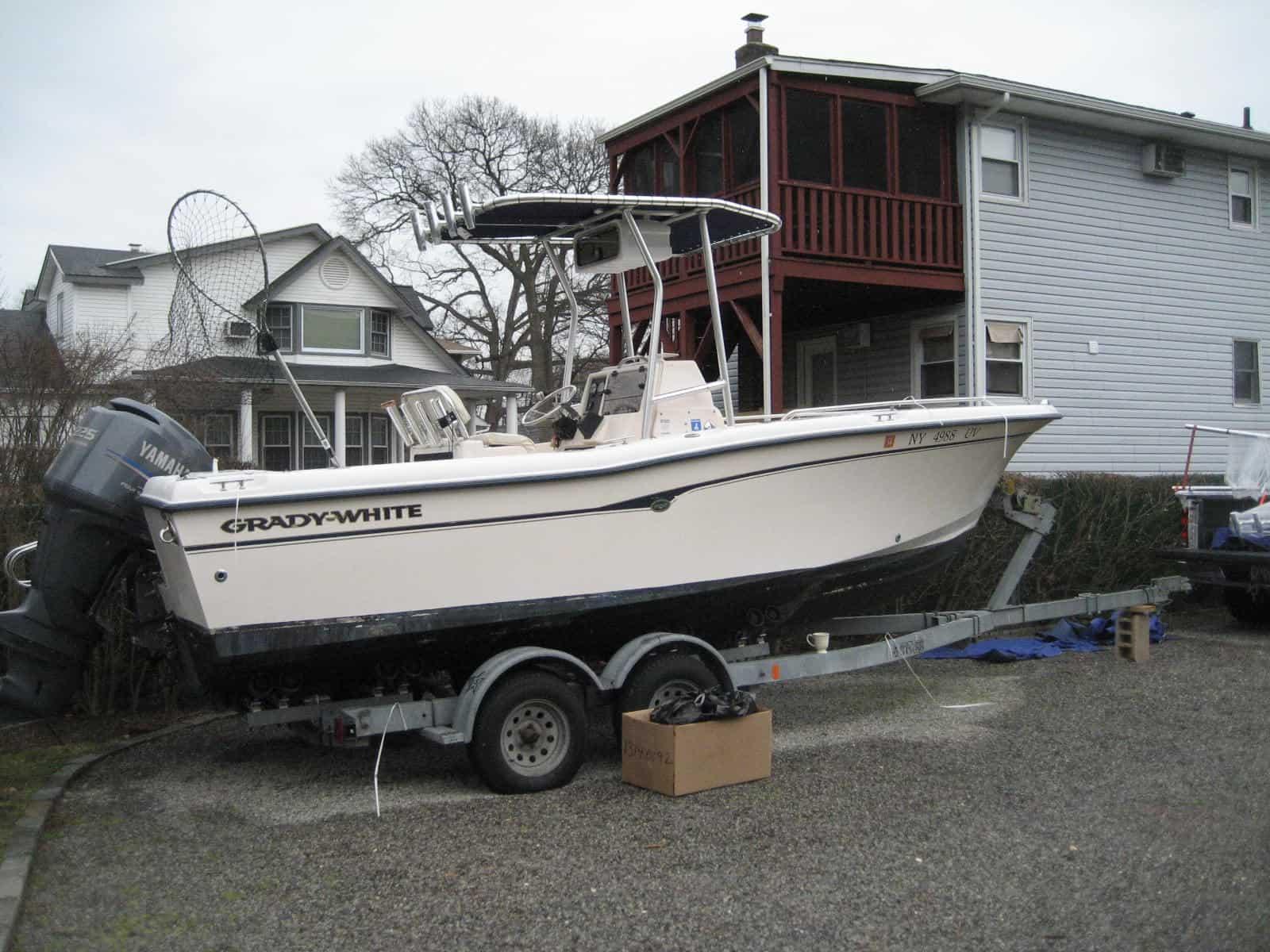 Atlantic Towers T-Top installed on a Grady White 222 Fisherman center console boat with fishing rods mounted