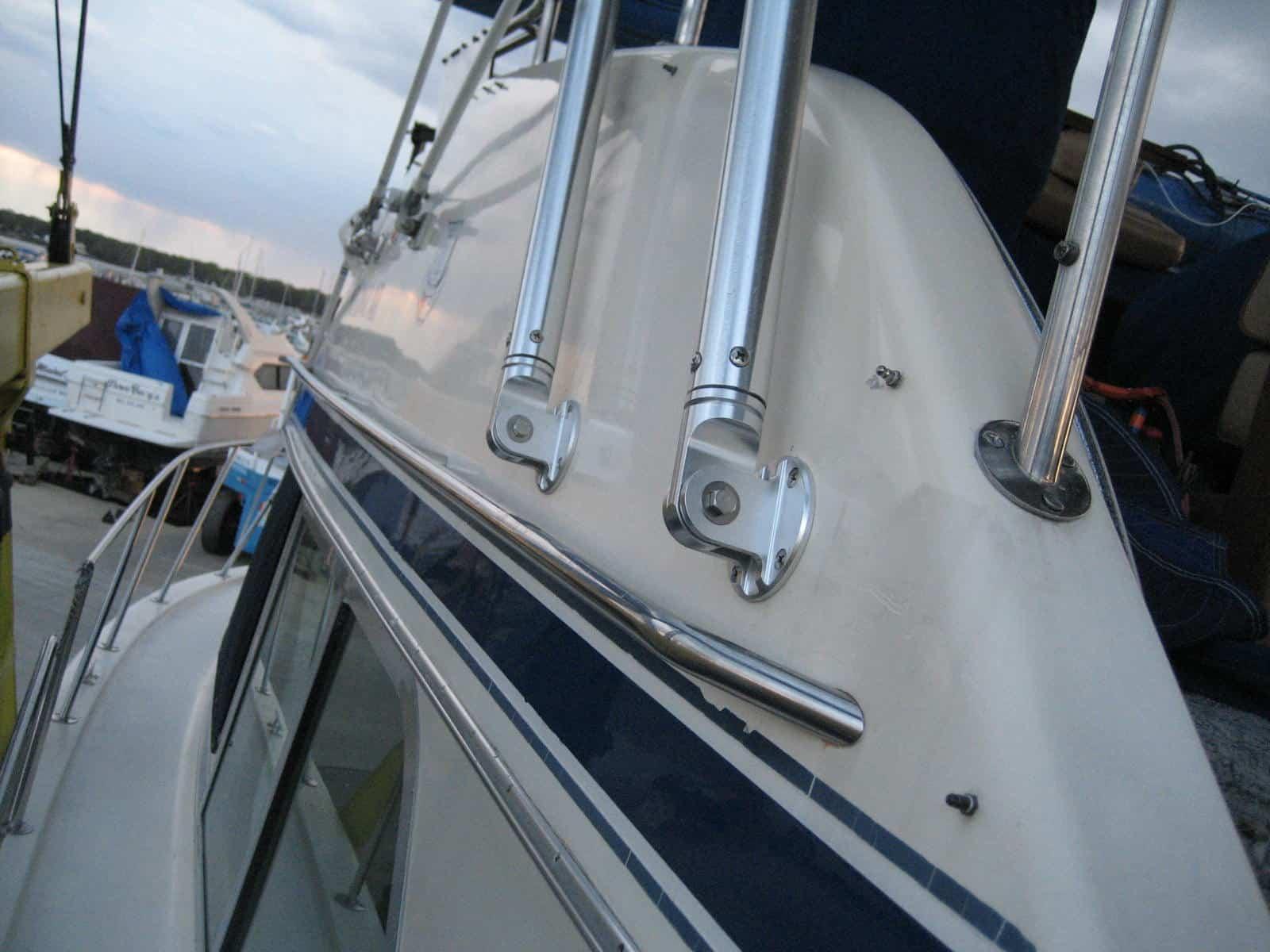 Atlantic Towers Top installed on a Chris Craft 380 Corinthian double cabin boat, showing the arch structure.