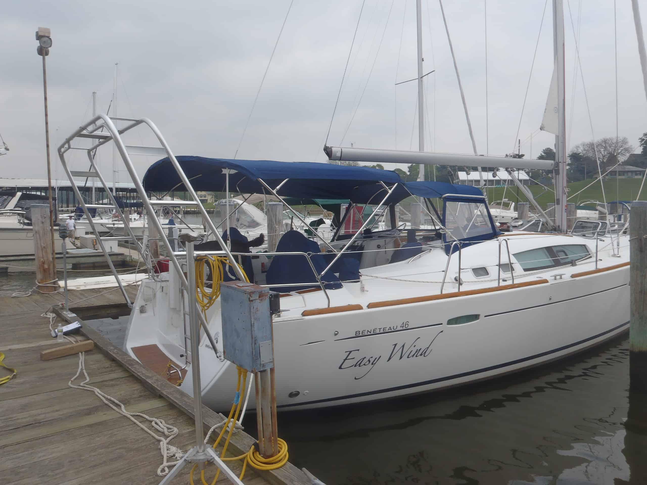 Atlantic Towers Arch installed on a Beneteau 46 sailboat, showcasing its elegant design and functional structure.