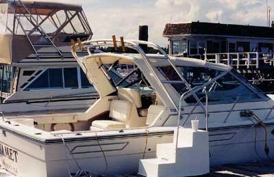 Atlantic Towers arch on a Tiara 3100 Open cruiser, showcasing a sleek design for enhanced on-water performance.
