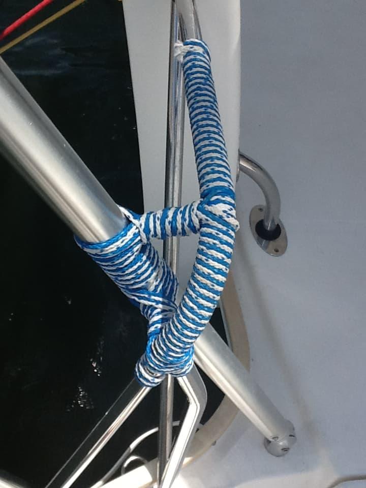 Atlantic Towers arch on Leopard 40 catamaran, highlighting its sleek design and marine features.
