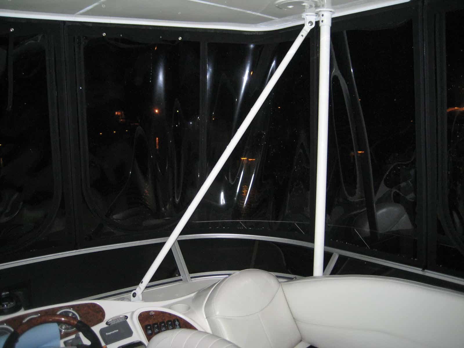 Atlantic Towers Top installed on Meridian 459 CPMY cockpit motor yacht under clear sky docked at marina