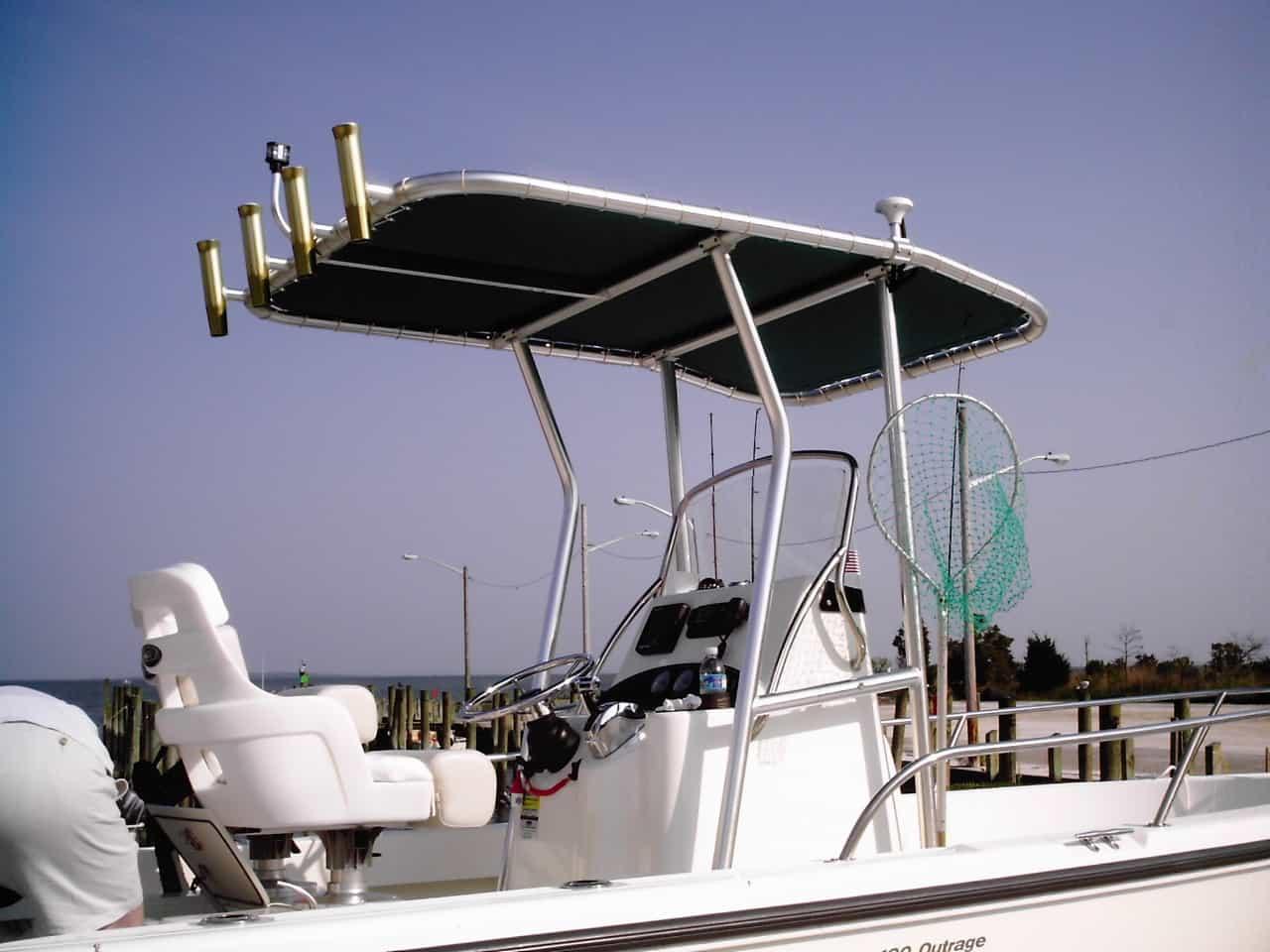 Atlantic Towers T-Top installed on a Boston Whaler 19 Outrage center console boat.