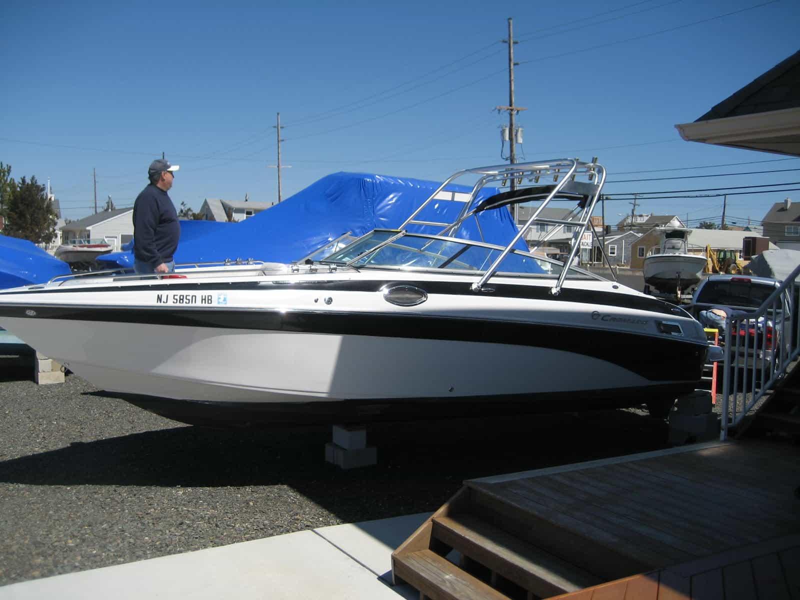 Atlantic Towers arch installed on a Crownline 270 BR dual console boat, showcasing its sleek design and functionality.