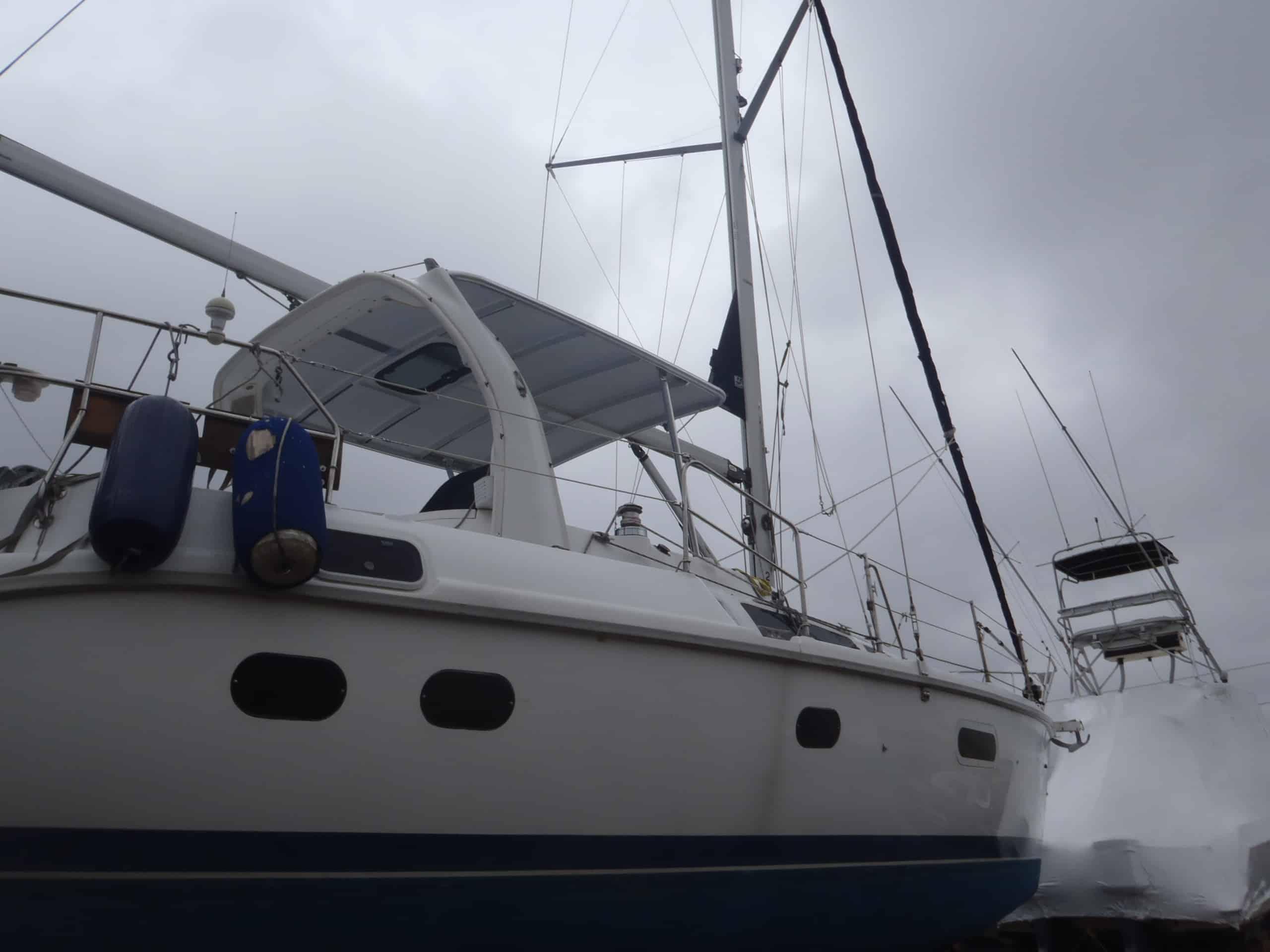 Atlantic Towers Top installed on Hunter 420 sailboat with ropes and sails visible on a sunny day