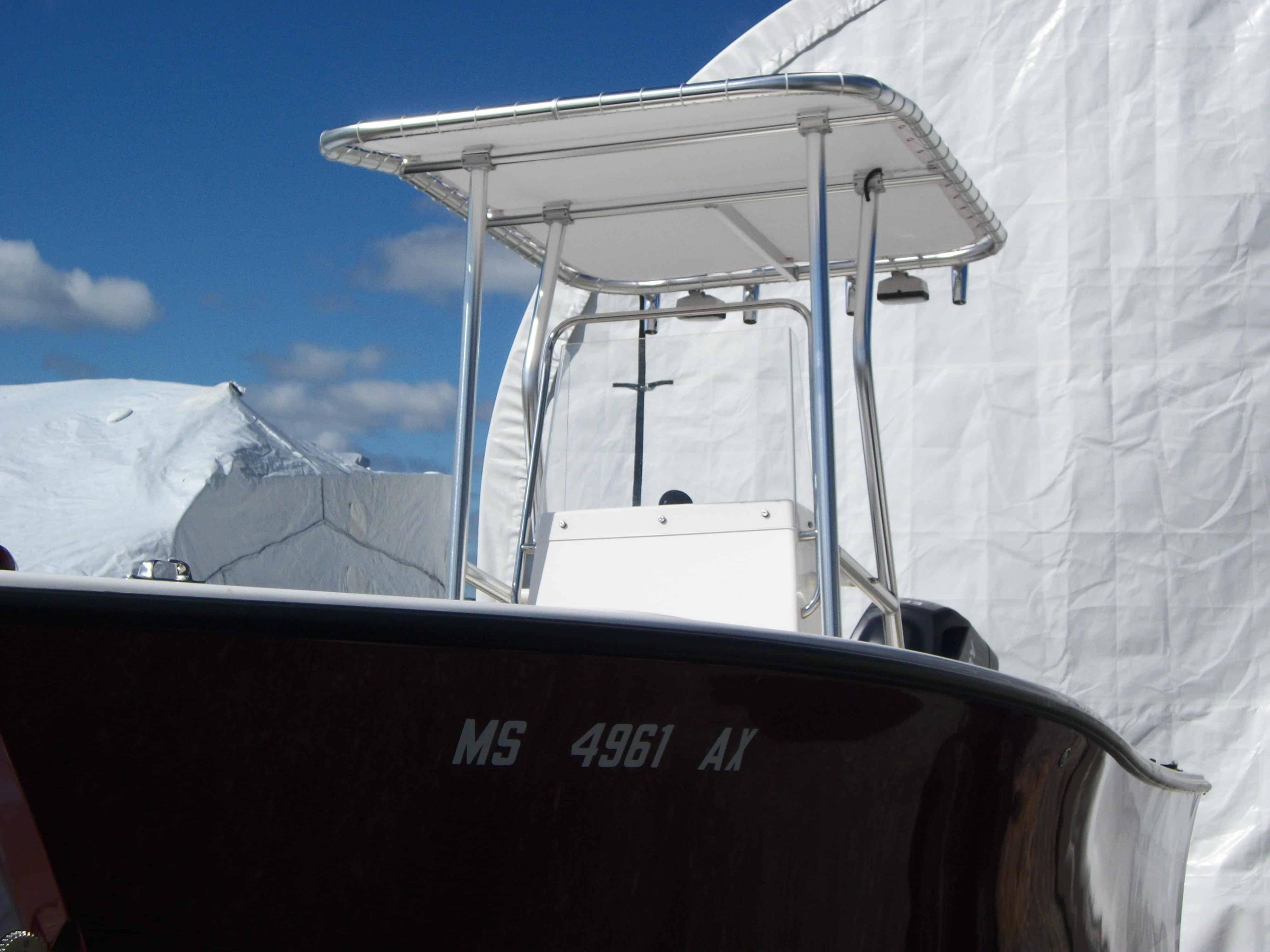 Atlantic Towers T-Top installed on a North Coast 19 center console boat, showcasing its sleek design and functionality.