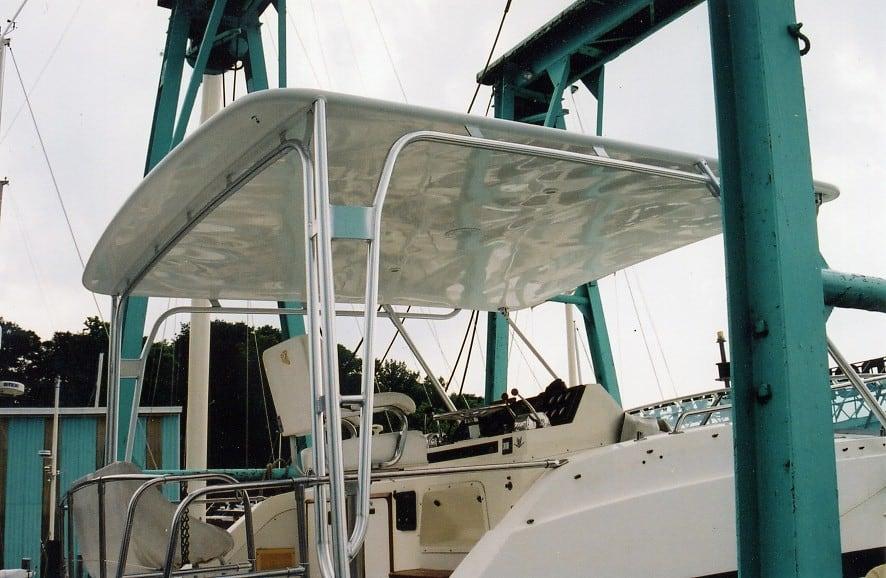 Atlantic Towers Top installed on a Bertram 446 Convertible boat, showcasing the sleek, streamlined design.
