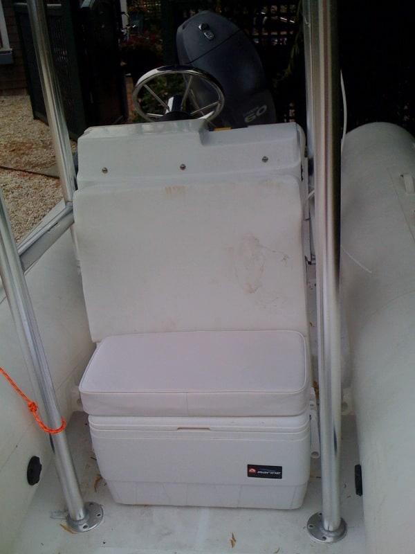 Atlantic Towers T-Top installed on a Nautica CC RIB boat, providing shade and support for the vessel.