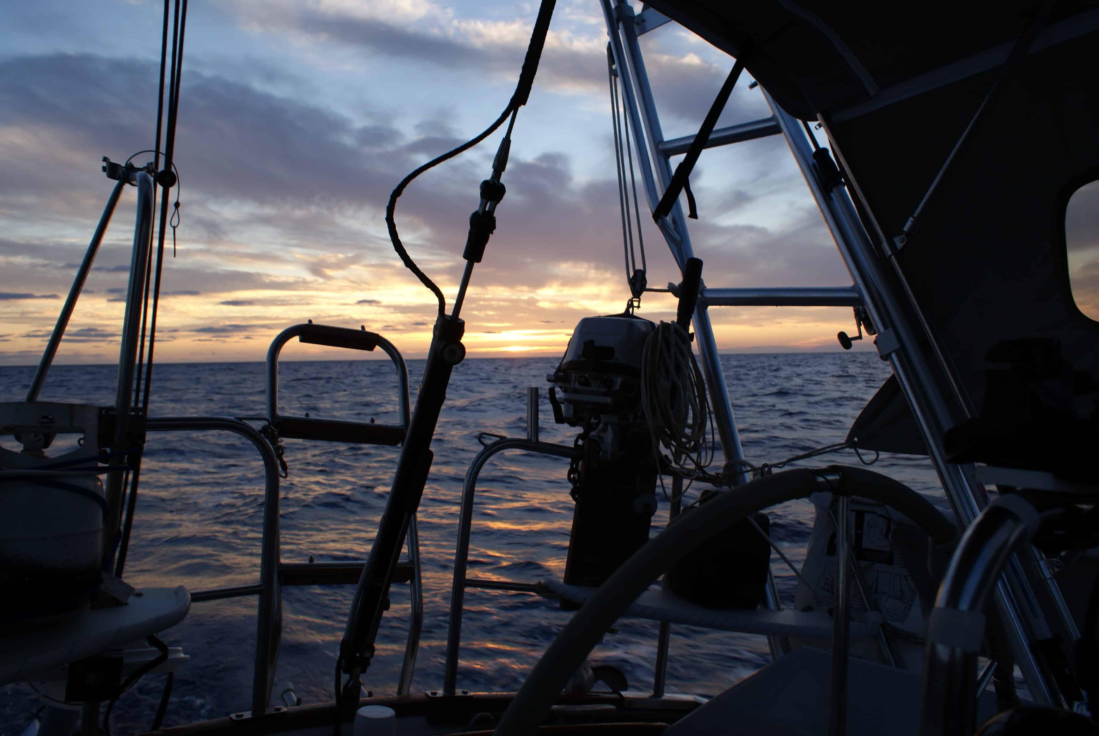 Atlantic Towers Arch installed on a Sadler 34 sailboat, showcasing its structure and design in a marine setting.