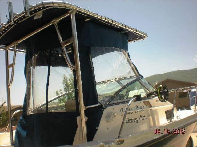 Atlantic Towers Top installed on a Trophy 2002 walkaround boat showing the tower's structure and mounting points.