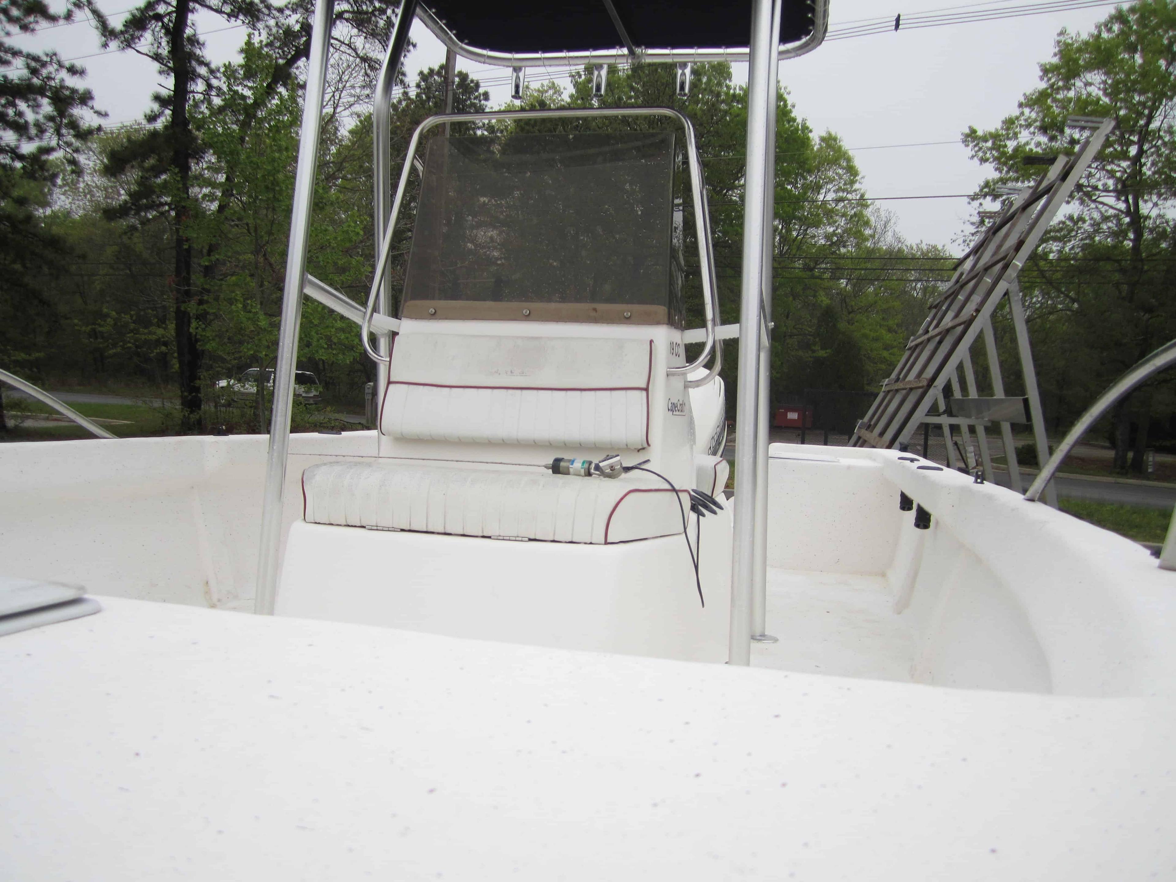 Atlantic Towers T-Top installed on Cape Craft 19 center console boat, enhancing shade and accessibility for fishing.