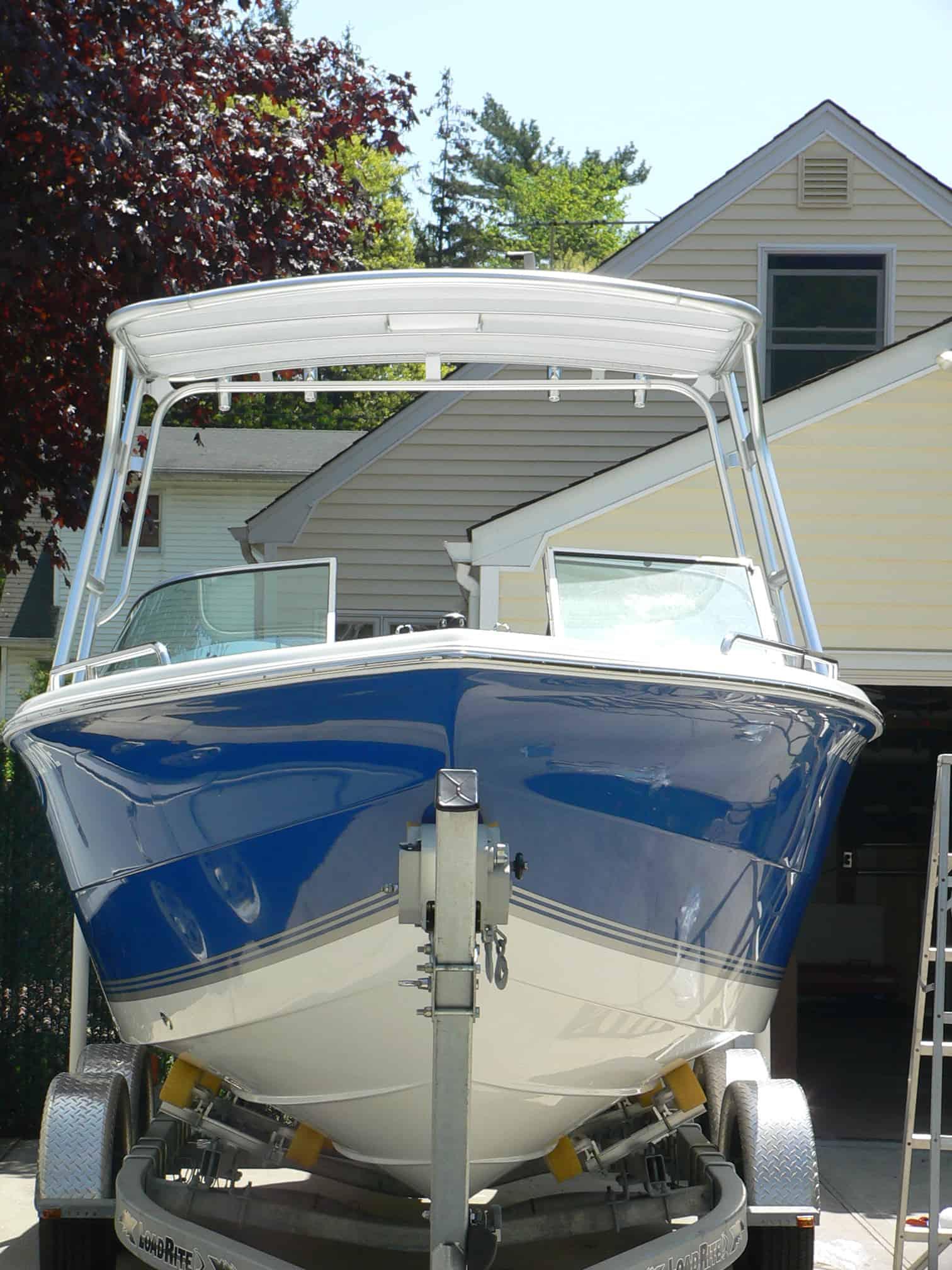 Atlantic Towers Top installed on a Sea Pro 206 Dual Console bow rider, showcasing a sleek and functional design.