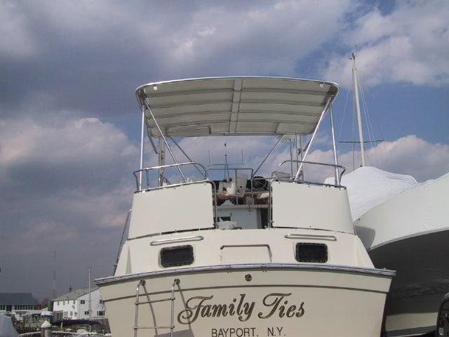 Atlantic Towers Aft Deck Top installed on a Silverton 40 Aft Cabin boat, showing the aft deck area