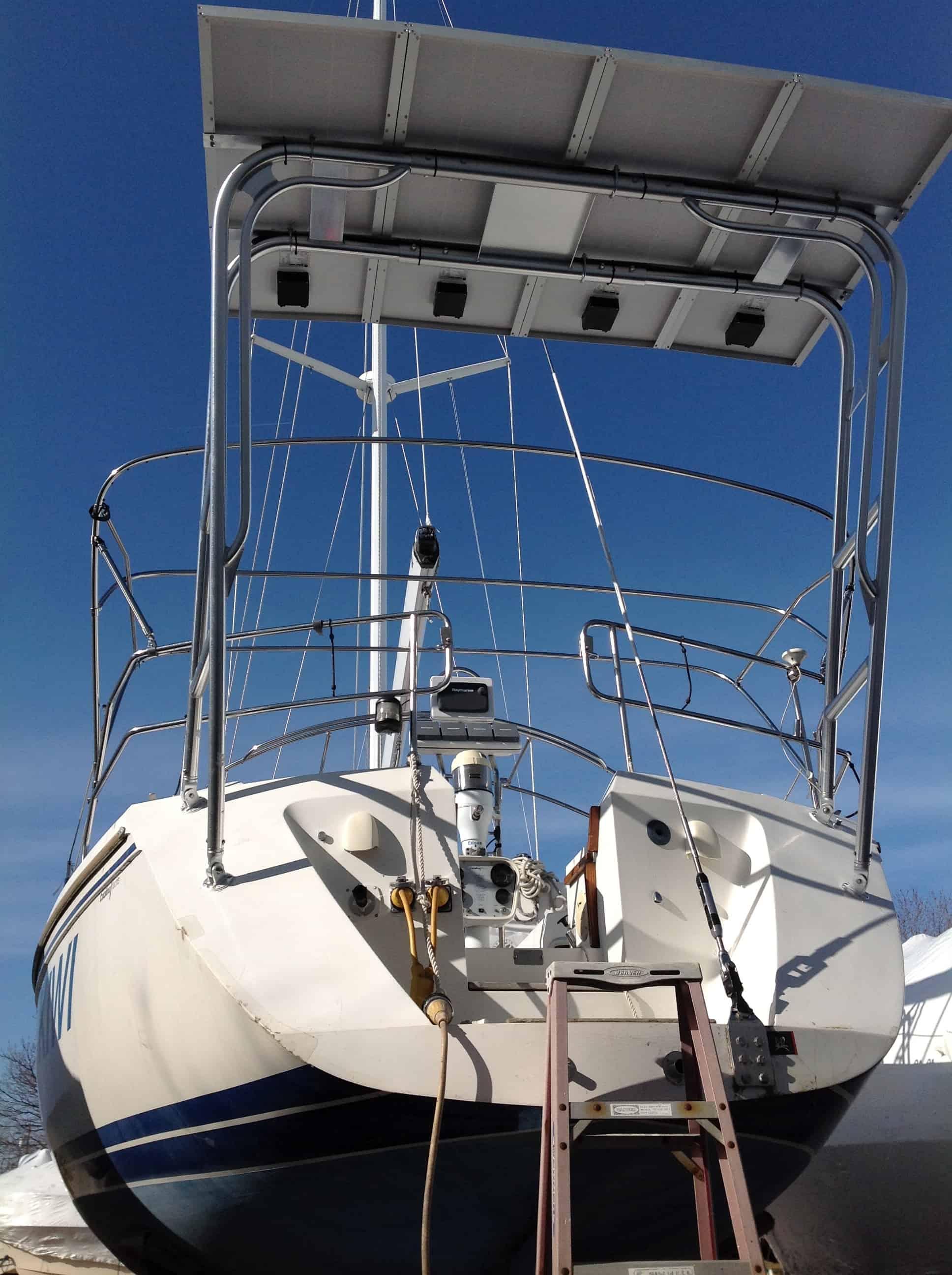Atlantic Towers arch installed on a Catalina 42 Mark I sailboat, showcasing its structural design.