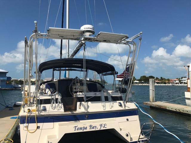 Atlantic Towers Arch installed on a sailboat with a Garmin radar system, docked in Tampa Bay, FL.