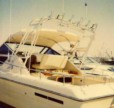 Atlantic Towers Arch installed on a Tiara 2700 Continental boat, showcasing a sporty design and seating area.