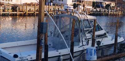 Atlantic Towers arch on a Grady White 240 Offshore walkaround boat, showcasing its sturdy structure and design.