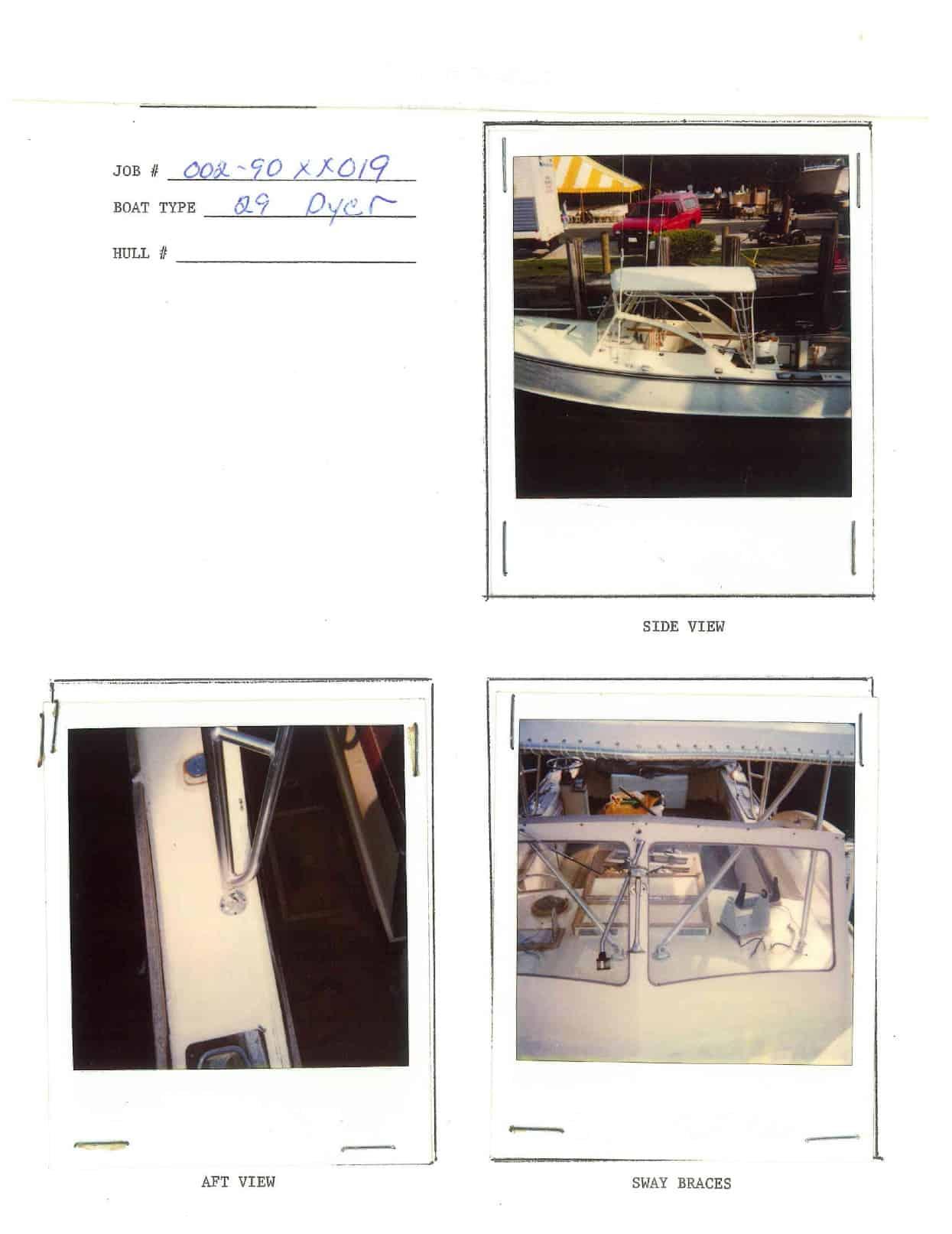 Atlantic Towers Top installed on a Dyer Boats 29 with side, aft, and sway braces views of the boat deck and structure.