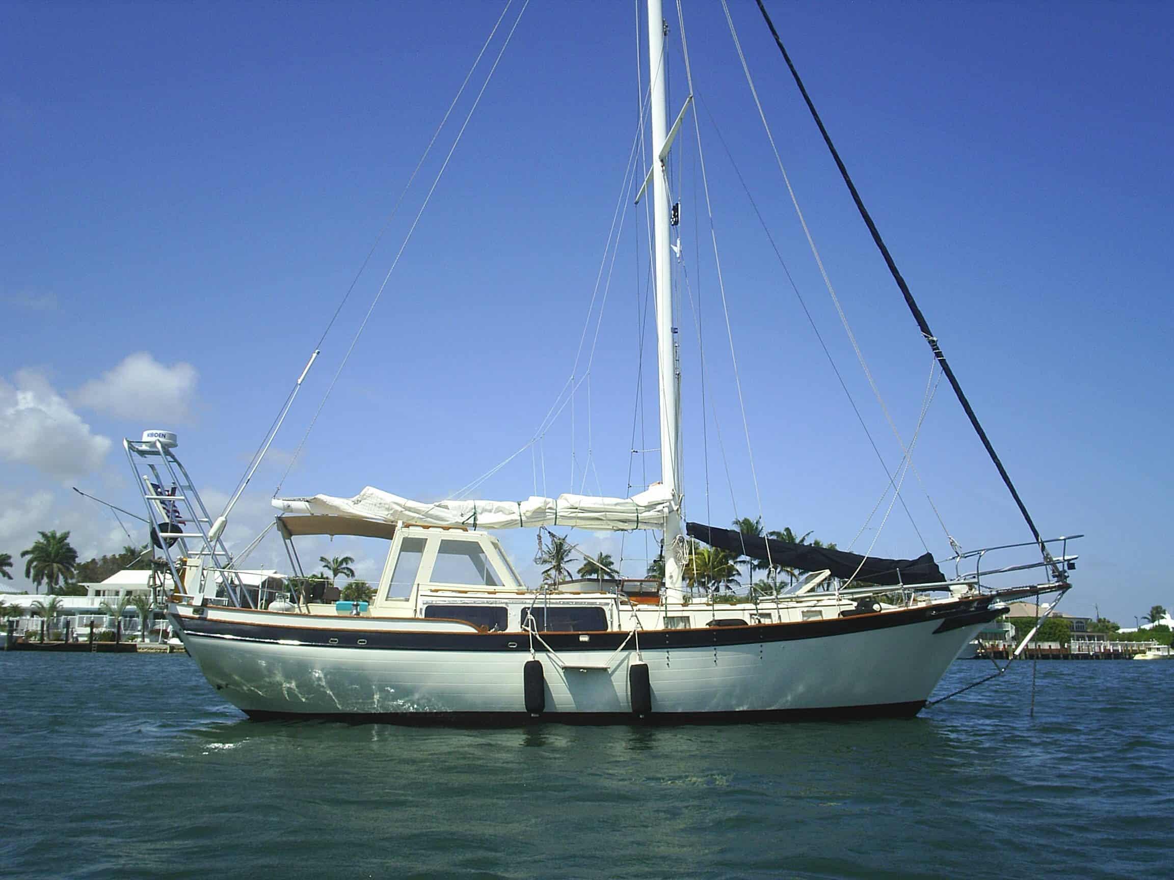 Atlantic Towers Arch on a Down East 38 sailboat, showcasing its elegant design and functionality on the water.