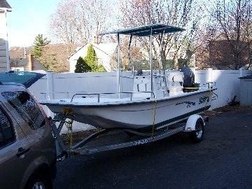 Atlantic Towers T-Top installed on a Carolina Skiff 17 center console boat.