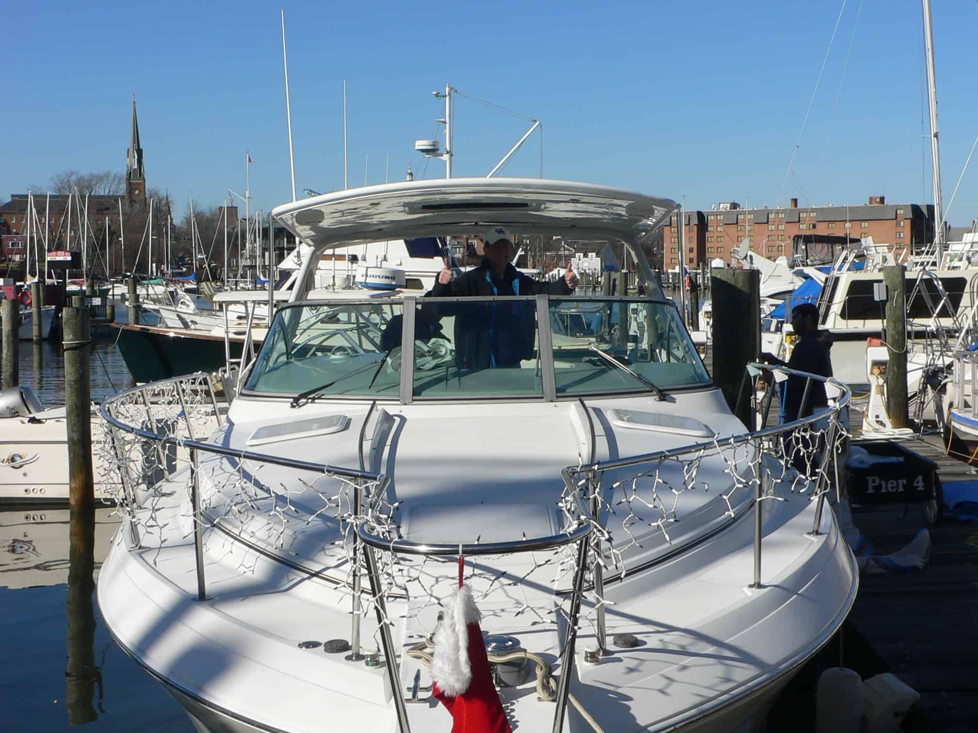 Atlantic Towers top installed on a Formula 34 PC express cruiser, showcasing its sleek design on the water.