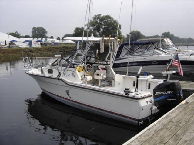 Atlantic Towers top installed on a Trophy 2302 walkaround boat, showcasing its sleek design and functionality.