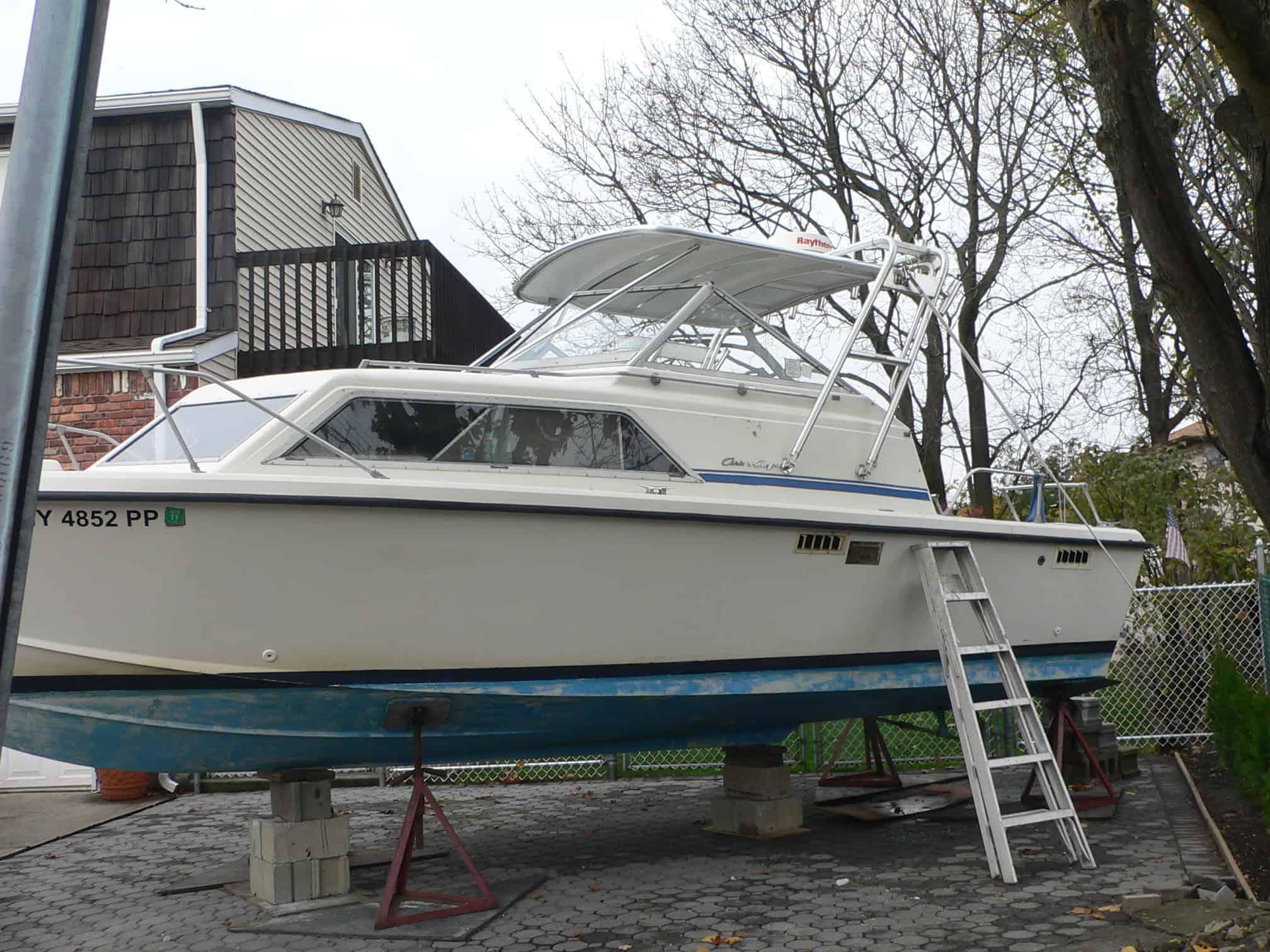 Atlantic Towers Top installed on a Chris Craft 251 Catalina boat, positioned on a support structure.