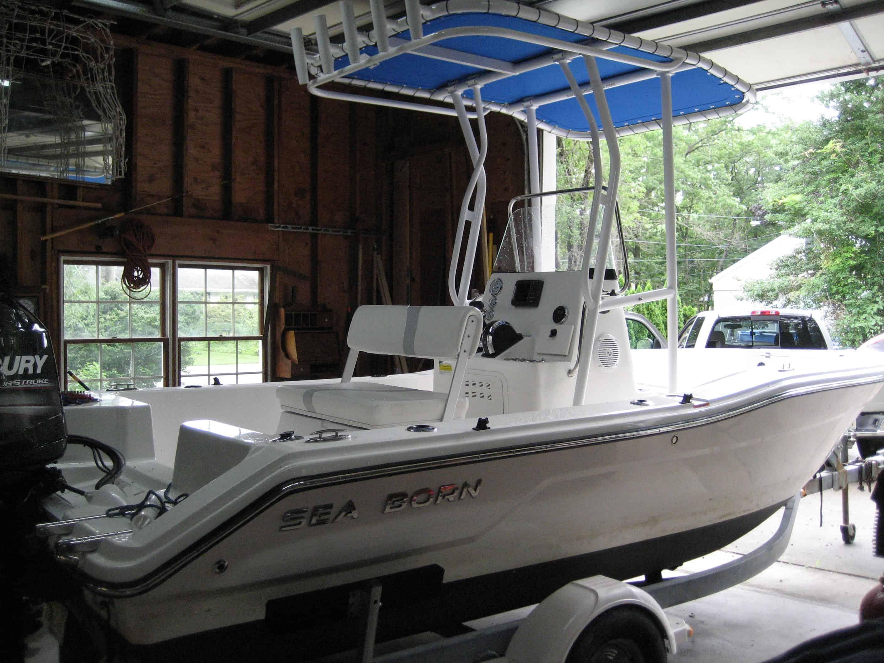 Atlantic Towers T-Top on a Sundance Boats 19NX center console boat, showcasing its sturdy design and functionality.