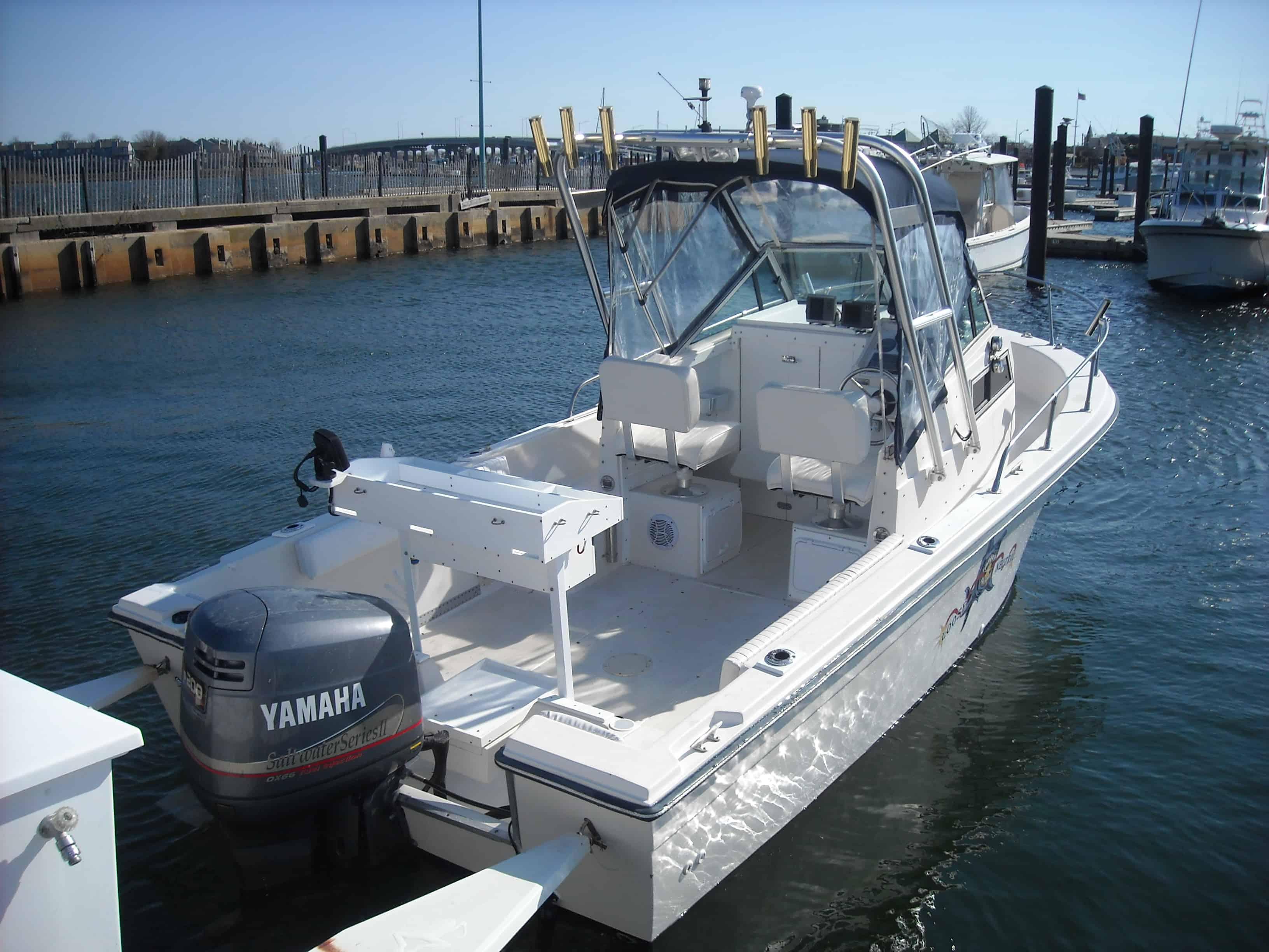 Atlantic Towers arch on a Grady White 20 Overnighter walkaround boat, showcasing its sturdy design and functionality.