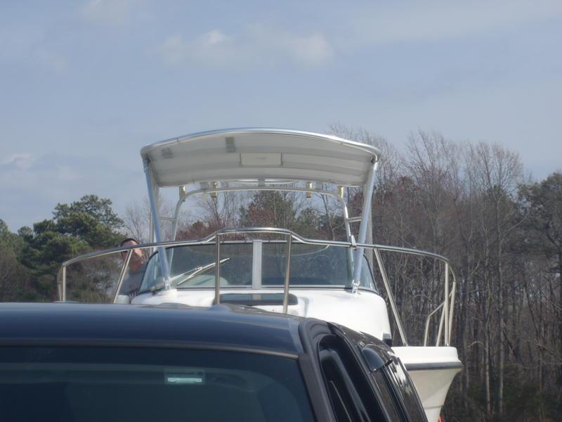 Atlantic Towers Top installed on a Trophy 2352 walkway boat, showcasing its structure and design features.