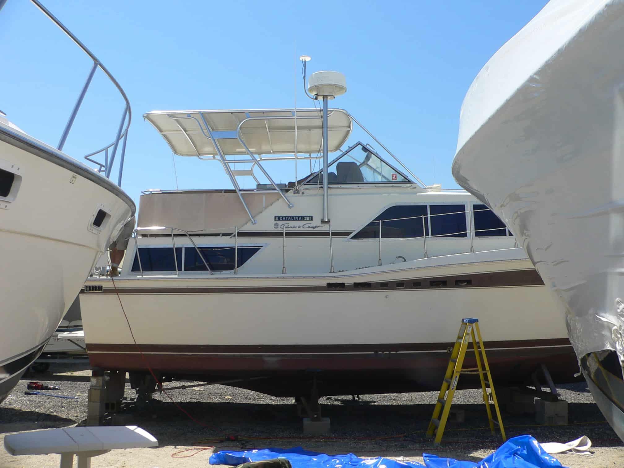 Atlantic Towers Top on a Chris Craft 381 Catalina motor yacht, showcasing its sleek design and functionality.