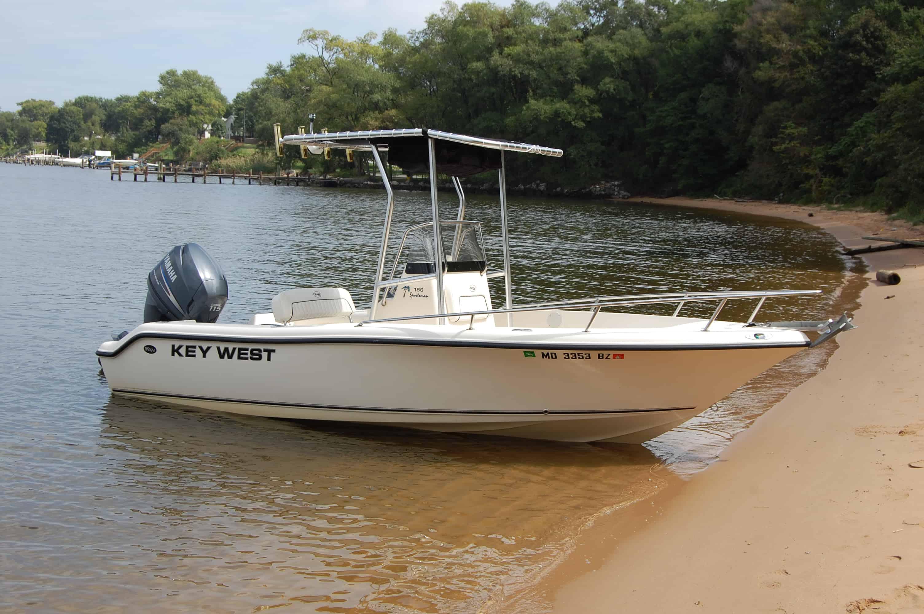 Atlantic Towers T-Top installed on a Key West 186 center console boat, designed for optimal shade and functionality.