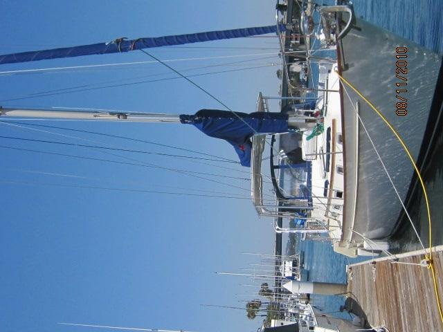 Atlantic Towers Top installed on Pearson 422 sailboat with sails raised on calm water during the day