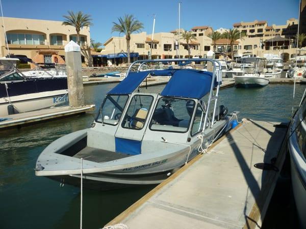 Atlantic Towers arch on a Weldcraft 18 open boat, showcasing the structure and design features.