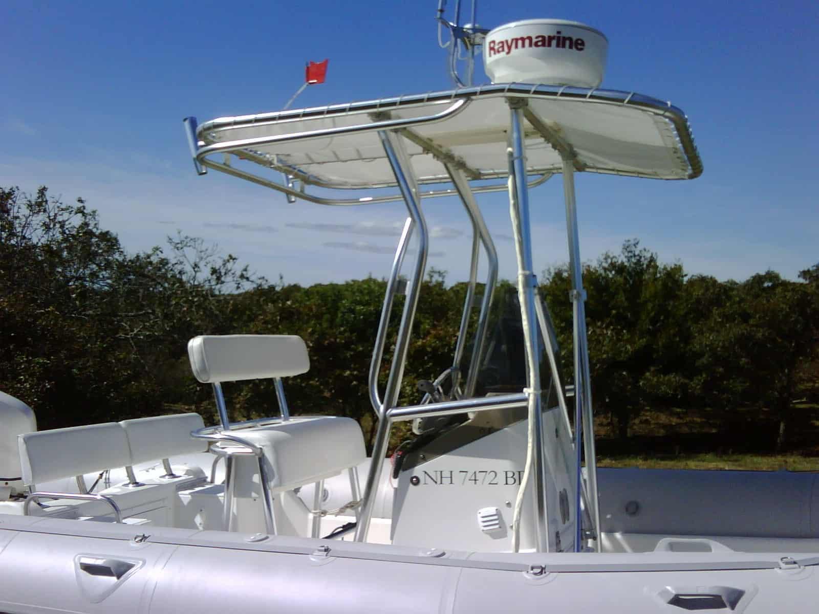 Atlantic Towers T-Top on a Zodiac 650 Pro Open RIB, designed for enhanced shade and stability on the water.