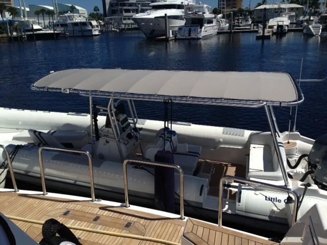 Atlantic Towers Top installed on a Nautica 30 RIB, showcasing a robust design for enhanced marine performance.