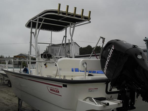 Atlantic Towers T-Top installed on a Boston Whaler 19 Outrage center console boat.