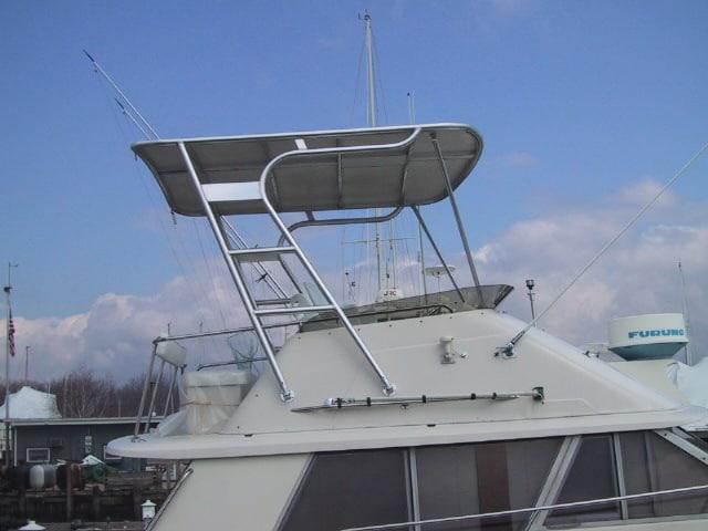 Atlantic Towers Top installed on Silverton 34C Convertible boat showing structure and fittings on deck.