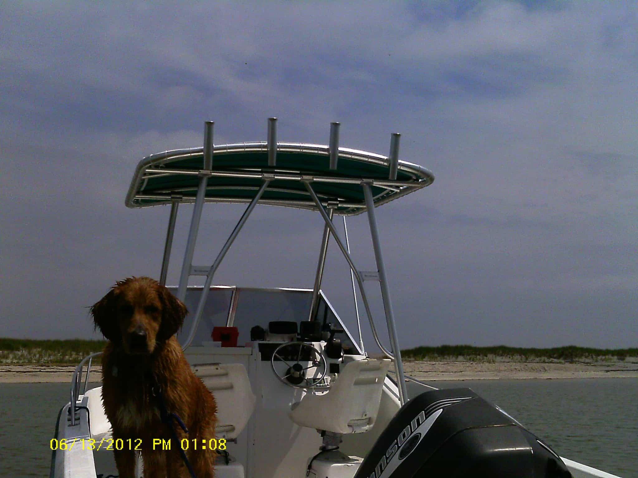 Atlantic Towers Top on Angler Boats 220 walkaround boat, showcasing the sturdy design and functional features.