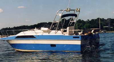 Atlantic Towers Arch installed on a Sun Runner 275 boat, featuring a blue and white color scheme, on the water.