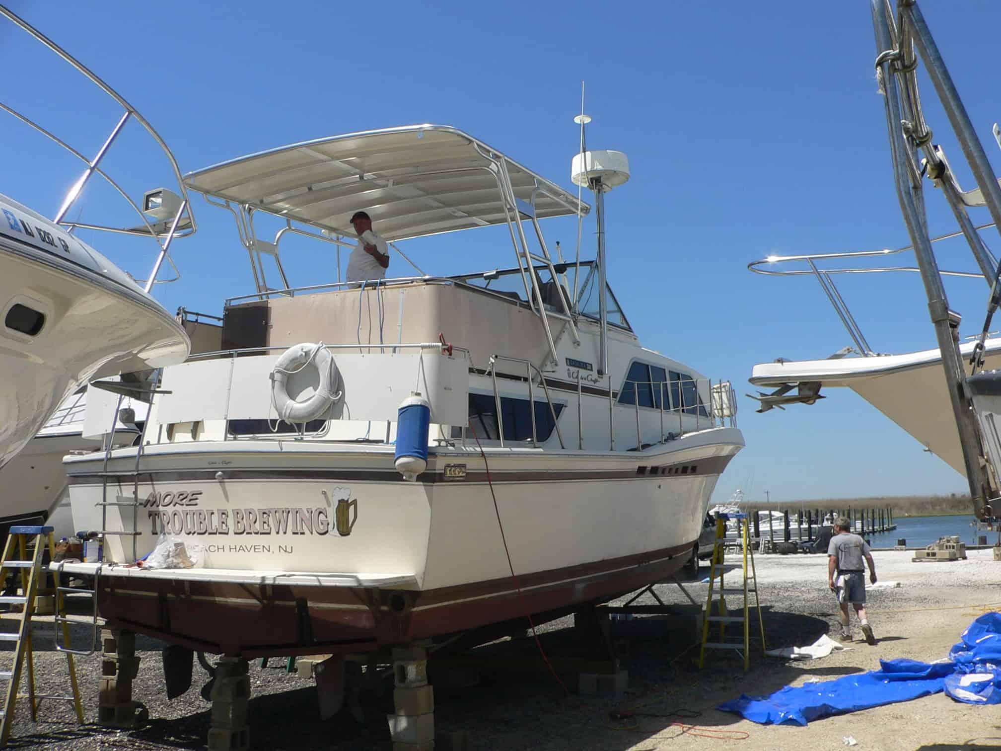 Atlantic Towers top on a Chris Craft 381 Catalina motor yacht, showcasing design and functionality.